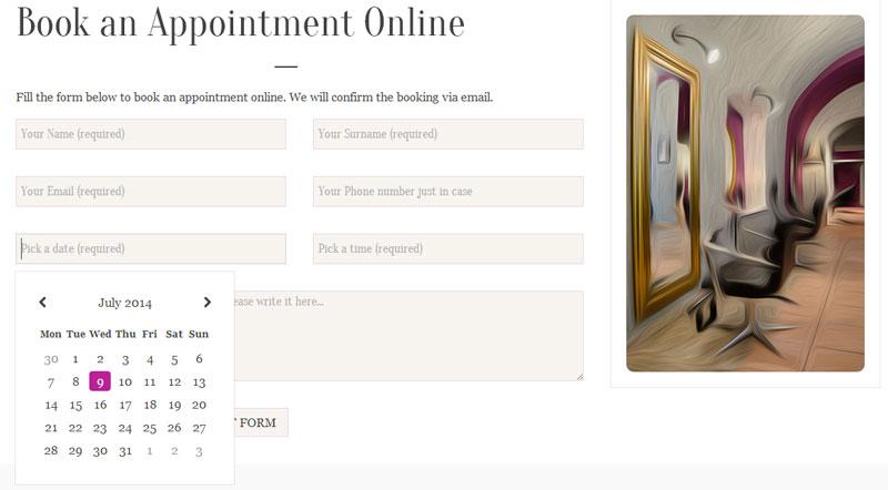 Screenshot of book appointment page on Galatis Luxury Hair Salon