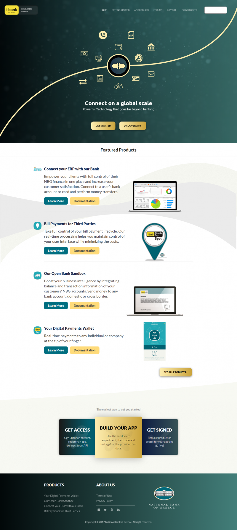 Homepage screenshot of National Bank Of Greece Developers Portal