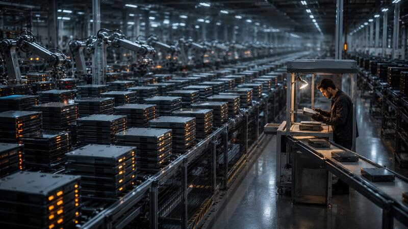 A very fast production line feeds many software modules into a much smaller human evidence and acceptance gate