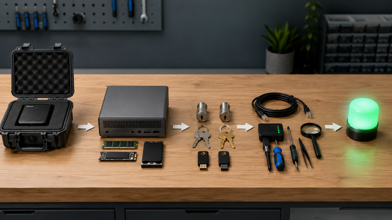 A tested website recovery path represented on a technical workbench
